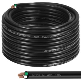 Heavy Duty 14/3 AWG 100 FT Portable Power Cable,14 Gauge 3 Conductor SJOOW 300V Electrical Wire Pure Copper Outdoor Extension Cord for for Motor Leads, Portable Lights, Battery Charger and Machinery