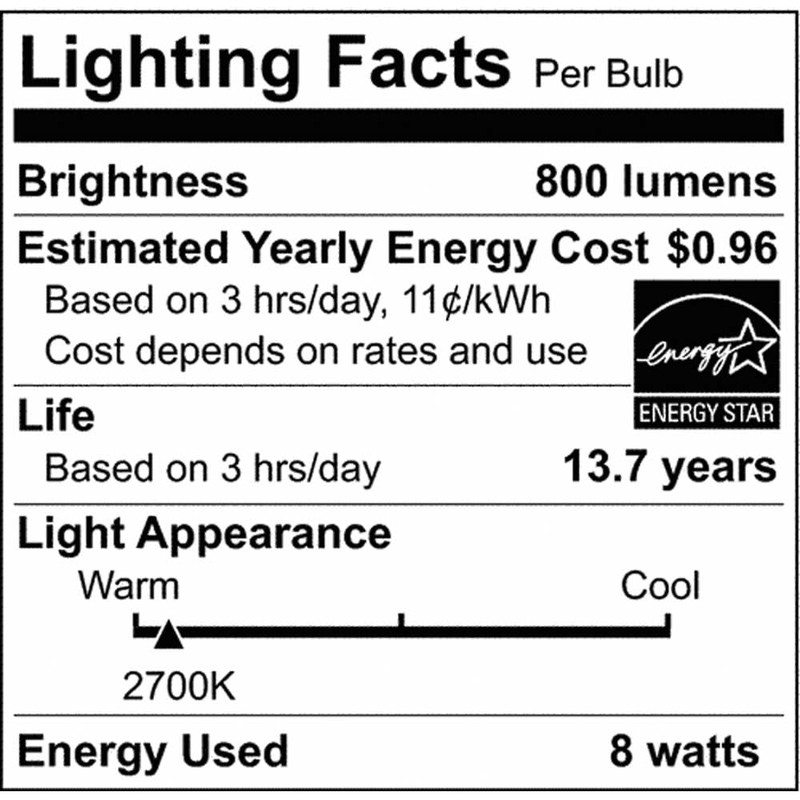 Satco S12466 8 Watt A19 LED Bulb, Soft White, 2700K,