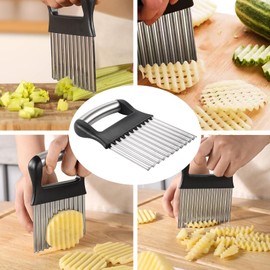 FANTEXY FANTEXY Crinkle Cutter for VeggiesStainless Steel French Fry Cutter for Potatoes cucumbers Carrot Crinkle Cut Knife Wavy Chopper Waffle Fry Cutter