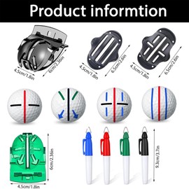 FEISHIONG 8 Pcs Golf Ball Line Marker Tool,5 Golf Ball Marker Line Drawing and 4 Colors Golf Ball Markers Pen,Golf Ball Alignment and Identification Tool