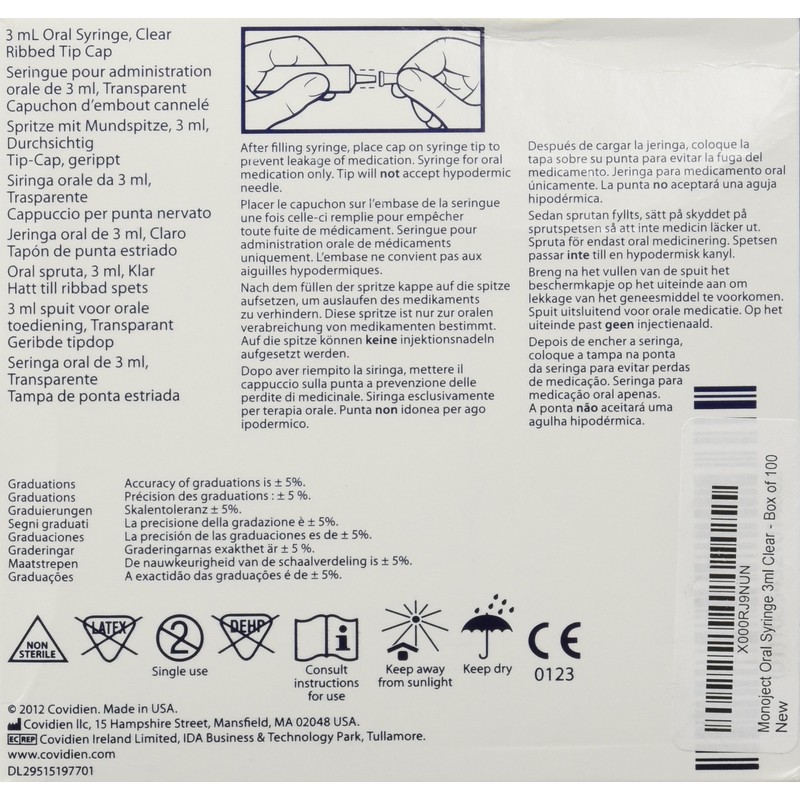 Monoject Oral Syringe 3ml Clear - Box of 100