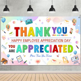 Employee Appreciation Day Decorations Backdrop - 43.3 x 70.87 Inch Staff Team Appreciation Week Background Banner, Thank You for All You Do Photo Booth Wall Decor (Multicolor)