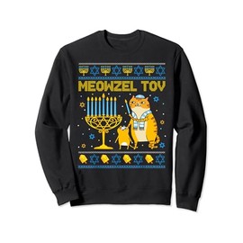 Meowzel Tov Ugly Hanukkah Sweater Cat Chanukah Jew Menorah Sweatshirt