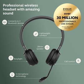 Jabra Evolve 65 TE (Third Edition) Wireless Dual-Ear Headphones w/Charging Stand - Noise-Canceling Mic, 16 hr Battery Life, Dual Connectivity, MS Teams Certified, Supports Other Platforms, Black