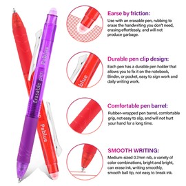 PABLUE 12 Colors Retractable Erasable Gel Pens Clicker, Fine Point 0.7mm, Make Mistakes Disappear, Comfort Grip, for Drawing Writing Planner and Office School Supplies