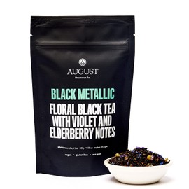 August Uncommon Loose Leaf Tea – Black Metallic – Violet and Elderberry Black Tea – Hot & Iced Tea – Natural – 1.8 oz Bag (50g) makes 15-30 Cups