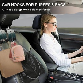 Blusabaca 2PCS Car Seat Back Storage Headrest Hooks, Forest Trees Purse Holder Bags Hanger, PU Leather Double Metal Hook for Backseat Organizer, Women Car Accessories Organization