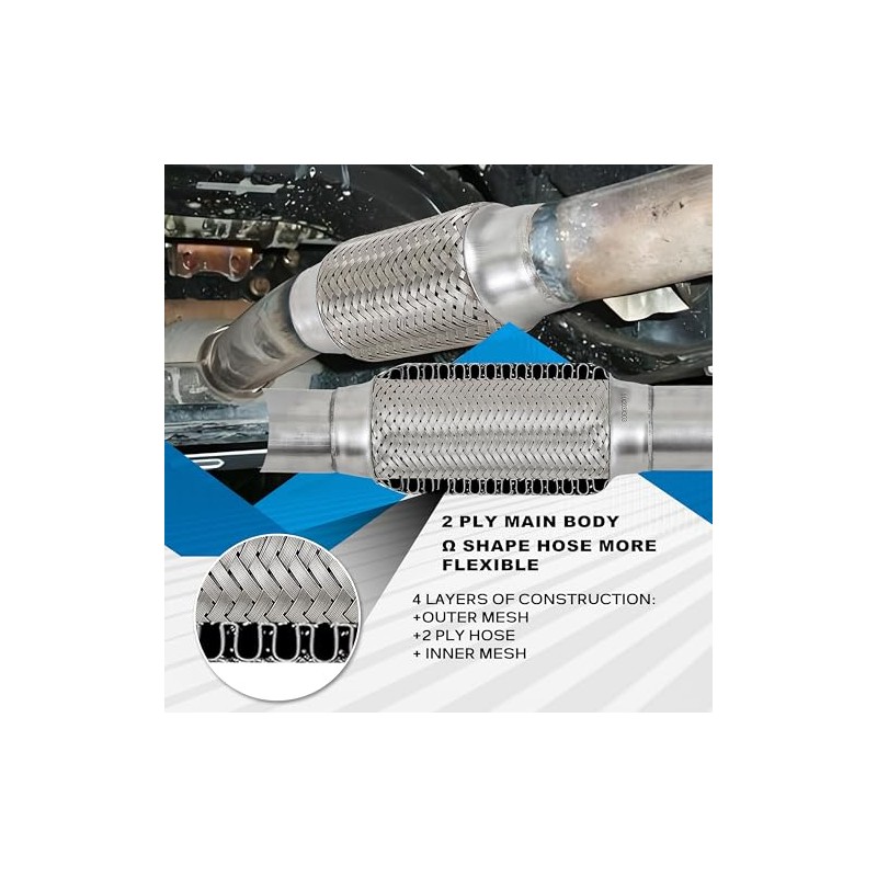 2.25''X6''universal stainless steel Exhaust Flex Pipe with Ends 10" Inch