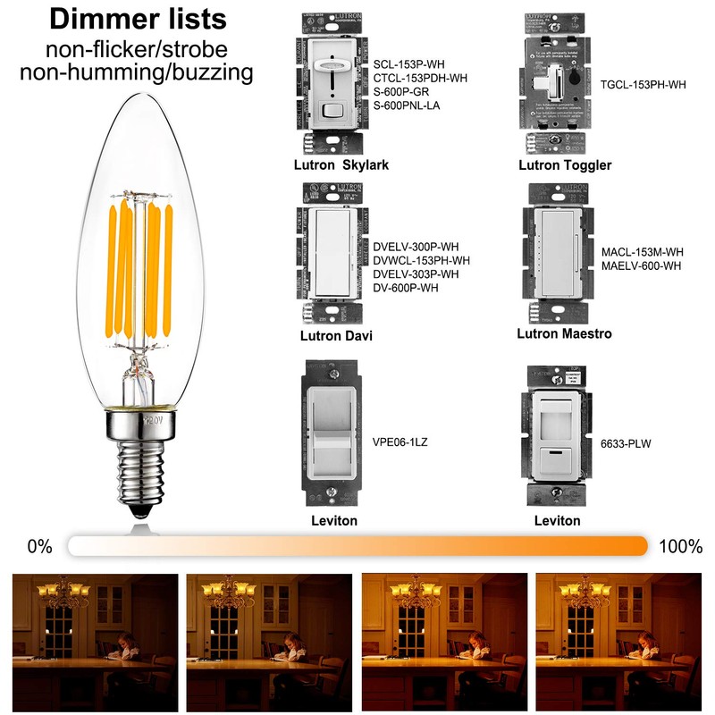 LiteHistory Dimmable B10 led Bulb 6W Equal 60W led Candelabra