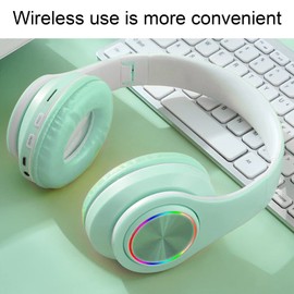 Gaming Headset, Noise Reduction Foldable Over Ear Headphones with RGB Lights, Portable Wireless Headset for Girls Boys Kids Adults (Green)