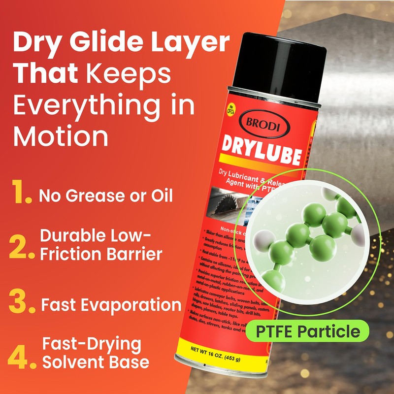 DryLube Dry Lubricant Spray, PTFE Infused, Industrial-Strength, Non-Oily, Fast-Drying, Silicone-Free,