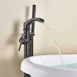 Senlesen Freestanding Bathtub Shower Mixer Taps Floor Mounted Single Handle Clawfoot Tub Filler Shower Faucets with Hand Sprayer Oil Rubbed Bronze