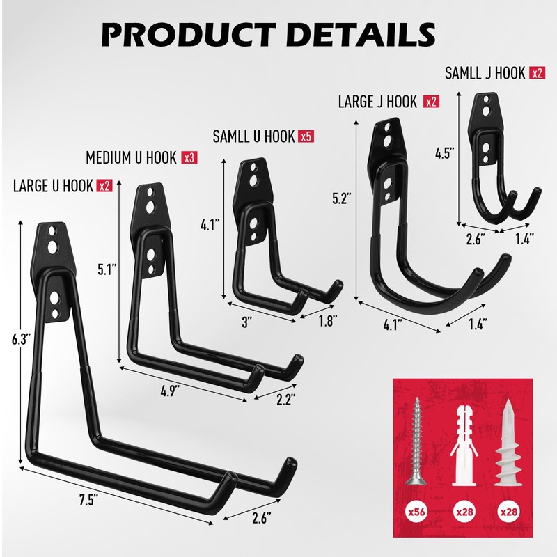 20 Pack Heavy Duty Garage Storage Hooks with Extension Cord