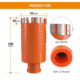 BGTEC Diamond Core Drill Bit,50mm 2" Granite Laser Welded Hole Saw with 5/8-11 Thread for Marble Concrete with Vacuum Brazed Outside and Inside Protection