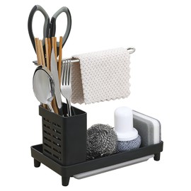 Toski Spülbecken Caddy mit Abtropffläche, Spülbecken Organizer mit viel Stauraum, Waschbecken Organizer Kitchen für Spülbürsten, Lappen & Schwämme - Sink Caddy, Schwarz