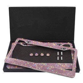 Riloer Bling License Plate Frames with High End Ribbon Gift Box, 2 Pack Rhinestone License Plate Frame, Stainless Steel Bling License Plate Frame