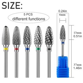 Pack of 5 Tungsten Carbide Nail File Bits, Nail Drill Bits for Nail Gel, Durable Tungsten Nail File Bits, Bits for Electric Nail Cutters, for Manicure, Pedicure, Nail Care, Colourful