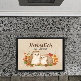 speecheese Hedgehog Couple Doormat in 35 x 50 cm with Saying Autumn Welcome A Colourful Door Mat for Entrance Area Motif Cute Hedgehog Couple Watercolour Doormat Nature Door Mat Drawing