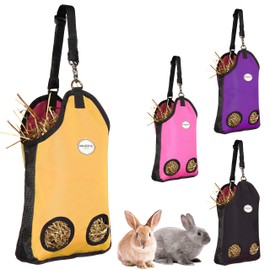 Majestic Ally Guinea Pig Hay Feeder – Rabbit Hay Feeder – Strong Nylon Wire Mesh Ventilated Feeder for Small Animals – 4 Lovely Colors and 2 Sizes– Easy to Use (2 Holes 16" x 10" x 3", Orange)