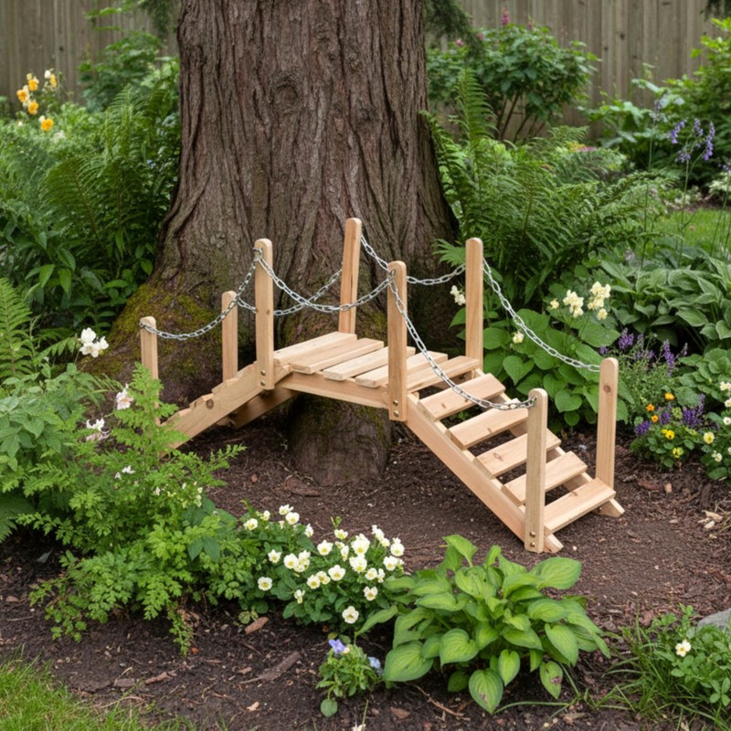 Shine Company 4963N Decorative Cedar Wood Garden Bridge with Side