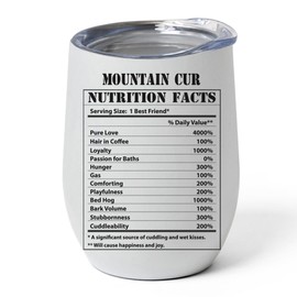 Mountain Cur Wine Tumbler 12oz Stainless Steel Vacuum Insulated Cup With Lid - Funny Nutritional Facts Design - Appreciation Gifts Gifts for Dog Lovers