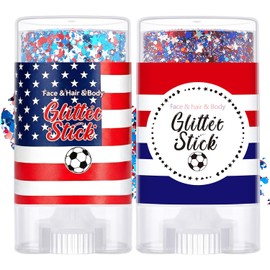 Body Glitter Stick, 2PCS Glitter Stick, cabello rojo blanco azul, cuerpo de cabello facial