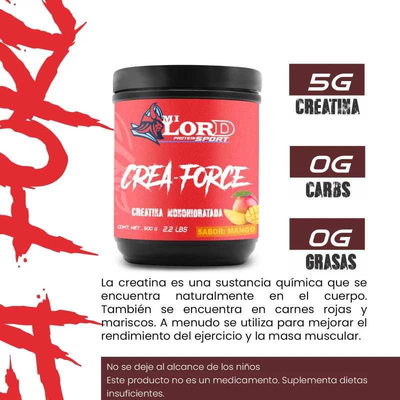 Creatina Monohidratada 500g My Lord En Polvo Varios Sabores Mango