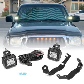 2x 3'' LED Spot Work Light & Upper Hood Ditch Side Pillar Light Pod Mount Bracket Compatible with Toyota Tacoma 1995-2004