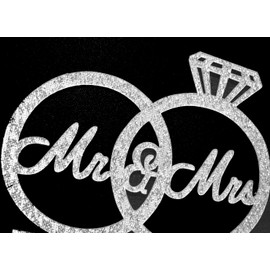 Mr & Mrs - Decoración para tartas de novia y novio, anillos de aniversario de boda, decoraciones de fiesta de compromiso (plata)
