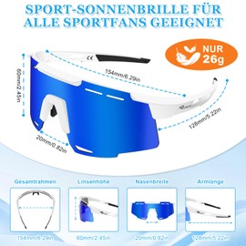 Ryaco Quick Glasses Cycling Glasses for Men / Women - 24 g TR90 Lightweight Construction Polarised Sports Sunglasses / Running with UV400, Adjustable Nose Pad & Temple, Rave & Bicycle Road Bike