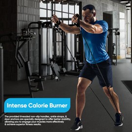 ASAB 5PC Resistance Bands Set Men Women Flexible Durable Natural Latex Exercise Bands with Carabiner Clips 2 Foam Handles 2 Ankle Straps Carry Bag Up to 150LB Exercise Equipment for Home Gym Physio