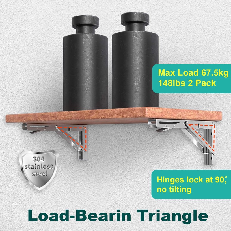 Folding Shelf Brackets 12 Inch/30cm, 2PCS Heavy Duty Bracket for