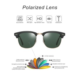 Rocf Rossini Sunglasses Polarised Men's Women's Retro Vintage Classic Half Frame, Men / Women, Anti-Reflection, UV400 - Black/green, size: l