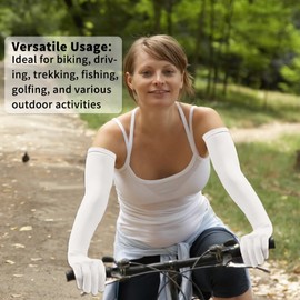Driving Gloves Women UV Protection, UV Gloves for Driving, Sun Arm Protection for Women Sun Sleeves, for Arm, Clothing, Gardening, Golf, Fishing, Sleeves to Cover Arms - 1 Pair White & Grey - Long