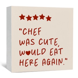 Nitelat Chef Was Cute Would Eat Here Again Sign Red, Red Funny Kitchen Home Decor Sign, Cute Preppy Kitchen Decor Wood Sign Home Decor for Girly Dining Room Restaurant