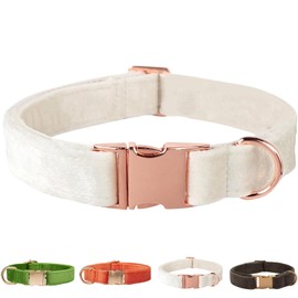 Velvet Dog Collar for Small Medium Dog, Durable Soft Velvet, White Green Orange Brown for Girl Boy, Adjustable Metal Buckle Puppy Collar Suitable for Running, Playing and Weddings. (White, XS)