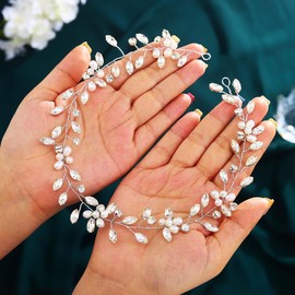 Asooll Bridal Headpiece Pearl Hair Vine Crystal Wedding Hair Accessories for Women