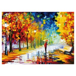SiTimmGer Jigsaw Puzzles 500 Pieces for Adults Evening Walk on Rainy Day Street Tree Oil Painting Modern Landscape for Teens Kids Great Gift Intellectual Game Toys 14.5" x 20”