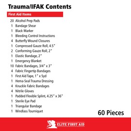 Elite First Aid 60-Piece Emergency Trauma Kit/IFAK Kit, MOLLE-Compatible Tactical First Aid Kit with Tourniquet for Car, Home, Camping, and More (91629)