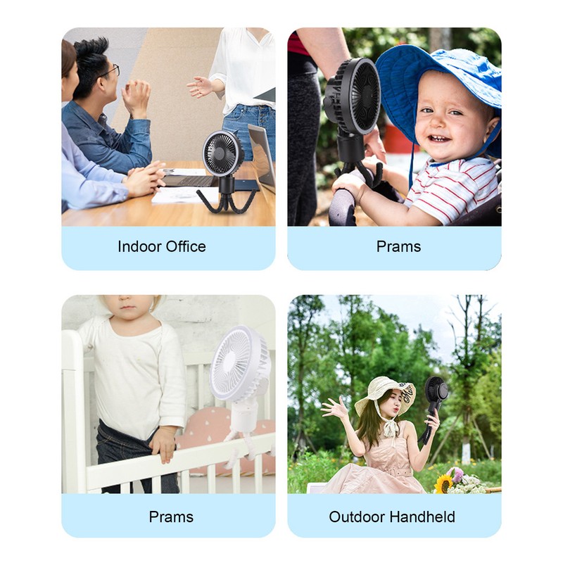 Portable Stroller Fan Handheld LED Night Night USB Rechargeable Multi