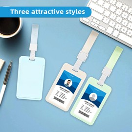 BASUNOCL 3 PCS Sliding Vertical ID Badge Holder with Lanyard, Waterproof ID Card Holder with Clear Window for Office School ID Credit Cards Nurses and Proximity Key Cards