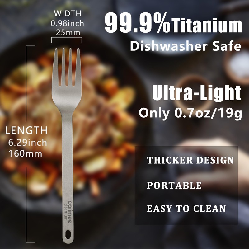 Carimee Pure Titanium Camping Fork, Ultra-Light Eco-Friendly Portable Reusable Flatware