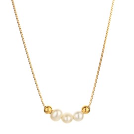 Dainty Cute Real Pearl Necklaces for Women 18K Gold plated 925 Sterling Silver Choker Necklace for Women Handmade with 3 Dainty Real Freshwater Pearl for Women or Girl