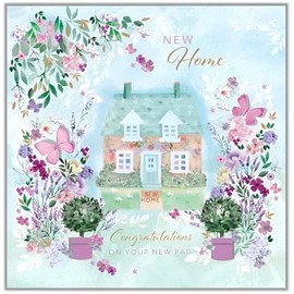 Noel Tatt New Home Congratulations Card - Cottage with Flowers and Butterflies - Eco-Friendly and Recyclable
