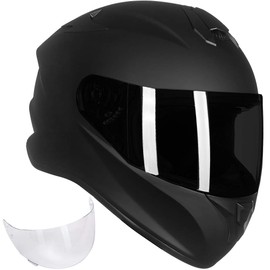 ILM Full Face Motorcycle Street Bike Helmet with Enlarged Air Vents, Free Replacement Visor for Men Women DOT Approved Model ST-06 (Matte Black, X-Large)