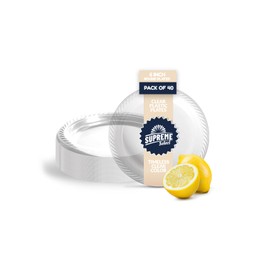 Supreme Select Clear Disposable Plastic Plates [Set of 40 | 6-inch Plates] Elegant Party Dinner Plates-Microwave Safe Plastic Dish Set- Sturdy Rimmed Plates For Weddings, Parties, Kitchen Use