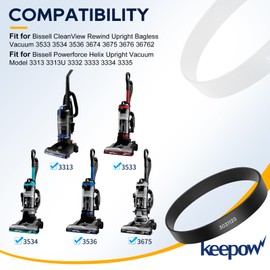KEEPOW - Correa de aspiradora compatible con Bissell 3313 3313U 3332 3333 3334 3335 3533 3534 3536 3674 3675 3676 36762 Powerforce Helix y CleanView Rewind Vertical Aspiradora sin bolsa, parte