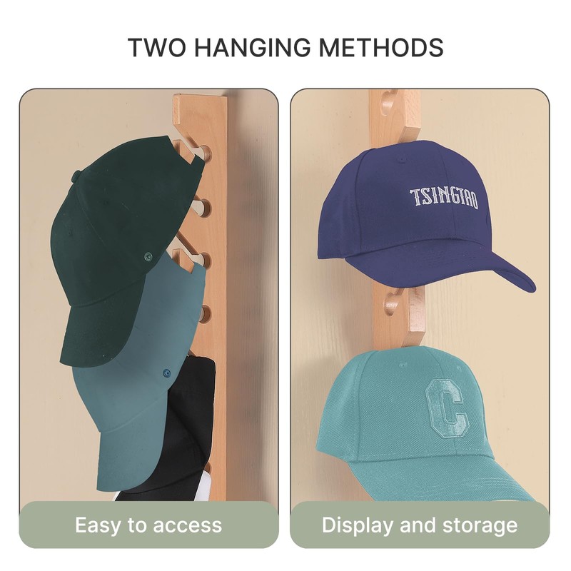 Onzbala 3 Pack Beech Wood Hat Rack for Wall –