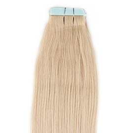 Hair Faux You 18" Tape in Hair Extensions Remy Human Hair Glue in Extensions Color #60 White Blonde (Slightly Golden) 50g 20Pcs/Package