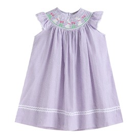 Lil cactus Light Purple Seersucker Easter Bunny Smocked Bishop Dress, 6-12 Months